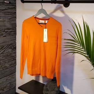 Calvin Klein V Neck Sweater Orange Merino NWT